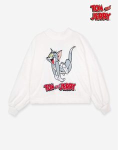 Молочный свитшот с принтом Tom and Jerry для девочки Gloria Jeans