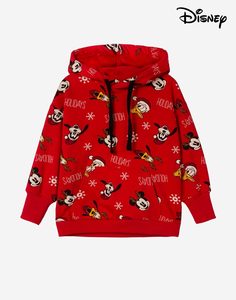 Красное худи oversize с новогодним принтом Disney для мальчика Gloria Jeans