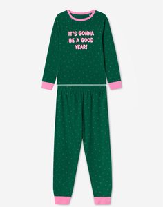 Зелёная пижама с надписью для девочки Gloria Jeans