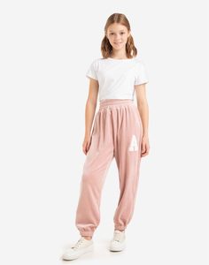 Розовые спортивные брюки из велюра для девочки Gloria Jeans