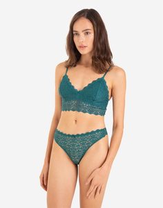 Тёмно-зелёные кружевные трусы-стринги Gloria Jeans