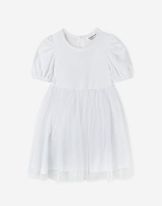 Белое велюровое платье с сетчатой юбкой для девочки Gloria Jeans