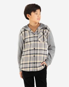 Клетчатая фланелевая куртка-рубашка с капюшоном для мальчика Gloria Jeans