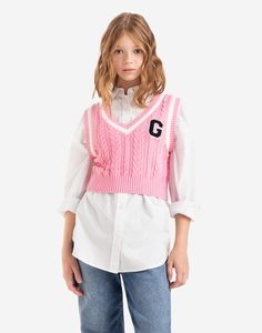 Розовый укороченный жилет с косами для девочки Gloria Jeans