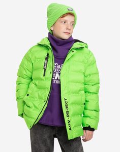 Неоново-зелёная утеплённая куртка с надписью ADV-Project для мальчика Gloria Jeans