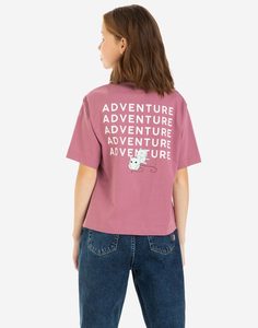 Бордовая футболка oversize с принтом Adventure для девочки Gloria Jeans