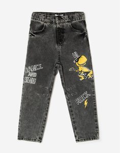 Чёрные джинсы Slim с принтом для мальчика Gloria Jeans