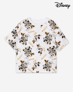 Белая футболка oversize с новогодним принтом Disney для девочки Gloria Jeans