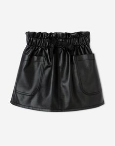 Чёрная юбка-трапеция из экокожи для девочки Gloria Jeans