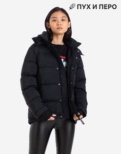 Чёрная куртка oversize с пухом и пером Gloria Jeans