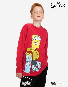 Красный лонгслив с принтом The Simpsons для мальчика Gloria Jeans
