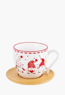 Кружка Elan Gallery 220 мл Весёлые гномики, с деревянной подставкой