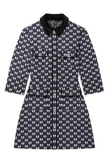 Синее платье на пуговицах с белым принтом Maje