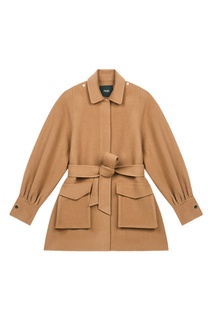 Шерстяное полупальто цвета табака с капюшоном Maje