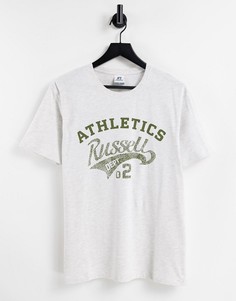 Серая футболка с логотипом Russell Athletic-Белый
