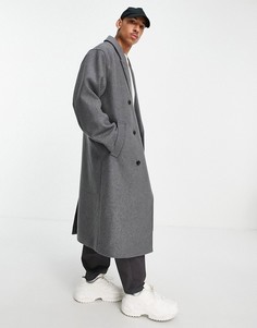 Серое длинное пальто в стиле oversized из материала с добавлением шерсти ASOS DESIGN-Серый