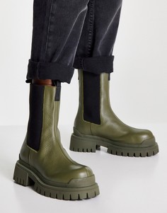 Кожаные ботинки челси цвета хаки на толстой подошве Topshop Ace-Зеленый цвет