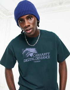 Зеленая футболка с надписью "Digital devience" Carhartt WIP-Зеленый цвет