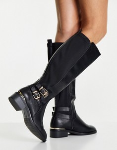Черные сапоги до колена в жокейском стиле для широкой стопы New Look Extra Wide Fit-Черный цвет