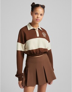 Мини-юбка шоколадного цвета с плиссировкой Bershka-Коричневый цвет