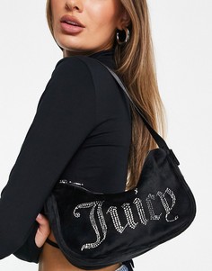 Черная велюровая сумка на плечо с отделкой стразами Juicy Couture-Черный цвет