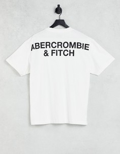 Белая футболка с логотипом посередине на груди и крупным логотипом на спине Abercrombie & Fitch-Белый