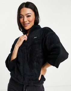 Черный флисовый топ с короткой молнией Reebok-Черный цвет