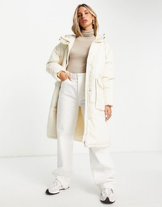 Удлиненное дутое пальто кремового цвета с эластичным поясом Vero Moda-Белый