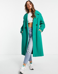 Зеленое двубортное oversized-пальто макси River Island-Зеленый цвет