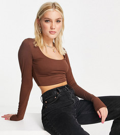 Шоколадно-коричневый лонгслив с овальным вырезом Stradivarius-Коричневый цвет