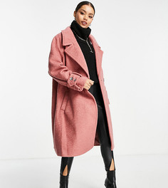 Розовое двубортное oversized-пальто макси River Island Petite-Розовый цвет
