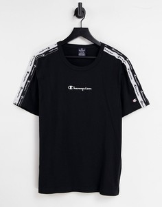 Черная футболка с логотипом-надписью и тесьмой Champion-Черный цвет