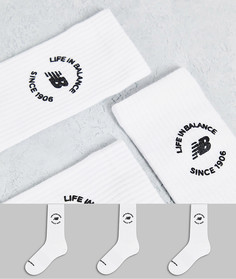 Набор из 3 пар белых носков с принтом "Life In Balance" New Balance-Белый