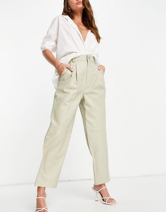 Кожаные свободные брюки бежевого цвета с отделкой швами ASOS EDITION-Светло-бежевый цвет