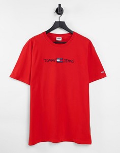Красная футболка с вышитым логотипом с надписью печатными буквами Tommy Jeans-Красный