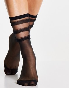 Черные носки до щиколотки из полупрозрачного материала с волнистым краем Jonathan Aston-Черный цвет