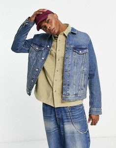 Классическая джинсовая темно-выбеленная тонированная куртка ASOS DESIGN-Голубой