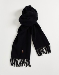 Черный шерстяной шарф с логотипом «игрок в поло» Polo Ralph Lauren-Черный цвет