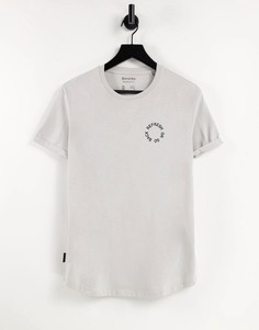 Серая футболка с принтом на груди Bershka-Серый