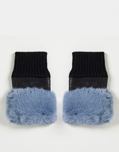 Кожаные перчатки без пальцев с отделкой из искусственного меха синего цвета Jayley-Голубой
