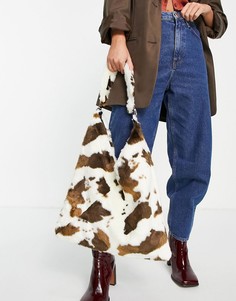 Коричневая сумка на плечо из искусственного меха с пятнистым принтом Jayley-Разноцветный
