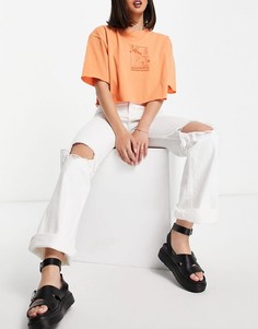 Белые эластичные джинсы клеш со рваной отделкой Bershka-Белый
