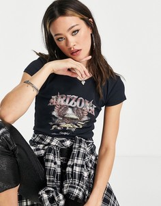 Черная футболка с V-образным вырезом и надписью "Arizona" Topshop-Черный цвет