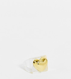 Эксклюзивное массивное кольцо из прозрачной смолы с золотистым сердечком Big Metal London Exclusive-Прозрачный