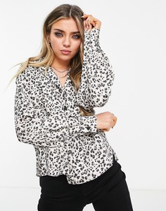 Рубашка с размытым звериным принтом черно-белого цвета Topshop-Черный цвет