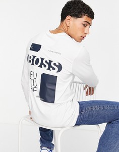 Белый лонгслив с крупным принтом на спине BOSS Athleisure Togn 2