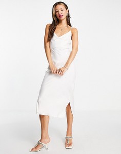 Белое атласное платье миди Bershka-Белый