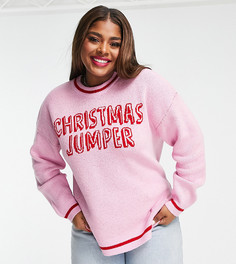 Розовый джемпер с надписью "Christmas jumper" ASOS DESIGN Curve-Розовый цвет