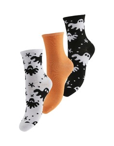 Набор из 3 пар носков на Хэллоуин оранжевого, черного и белого цветов с привидениями Pieces-Черный цвет