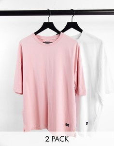 Набор из 2 oversized-футболок розового и белого цвета Bershka-Multi